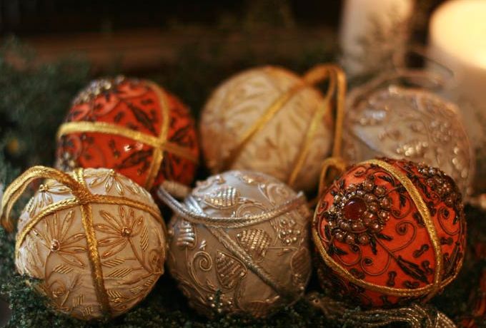 Christmas Joy Lavish Hand Beaded Ornaments Set of 6, India