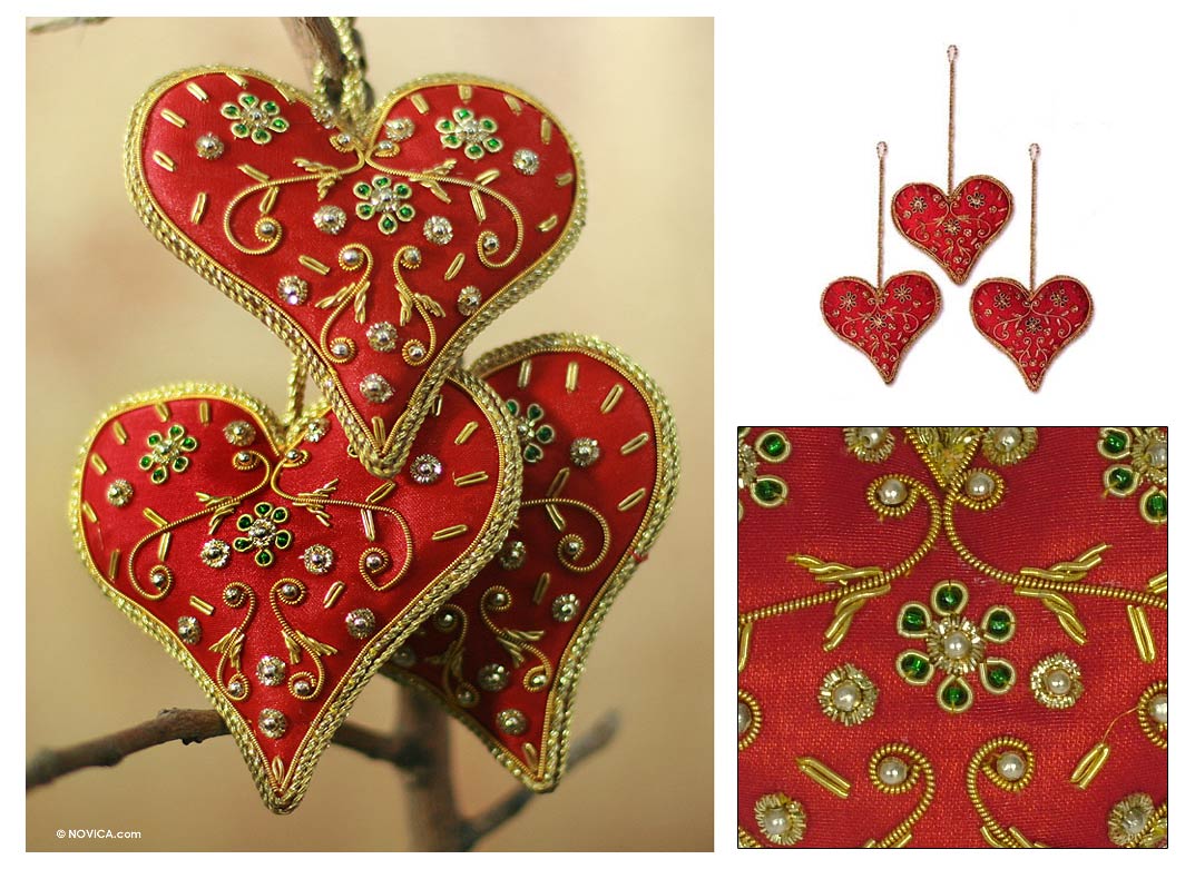 Velvet Heart Christmas Ornaments~Buy 1 Set Get 1 Set FREE~India